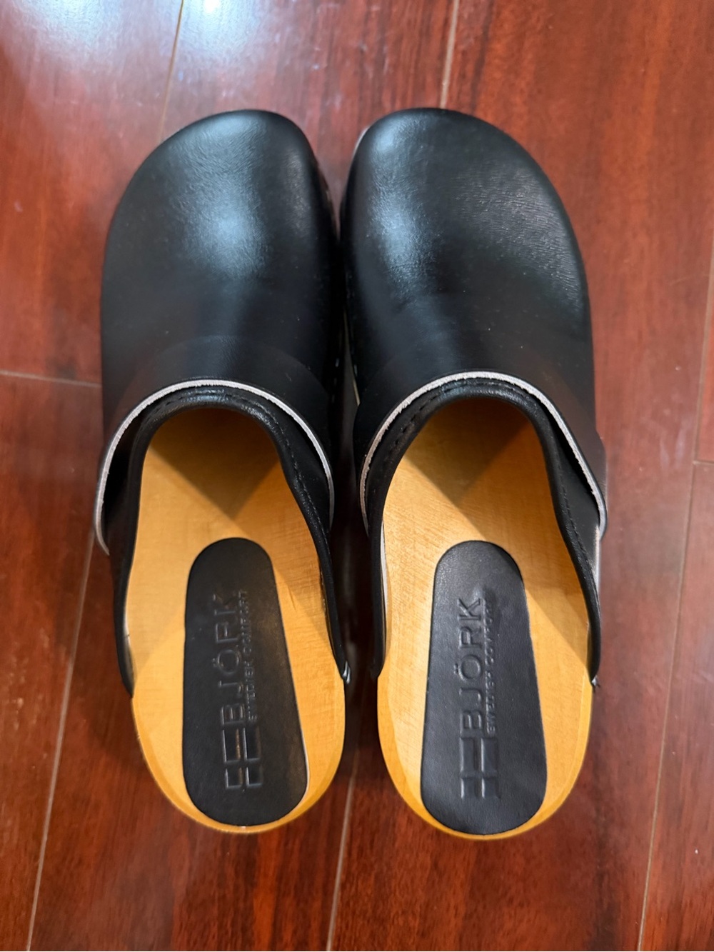 Black Leather Slip-On Clogs